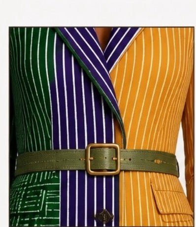 Stripe Colour-Block Belted Coat