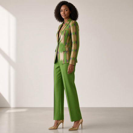 Ankara Blazer & Trouser Co-ord Set — Green Kente