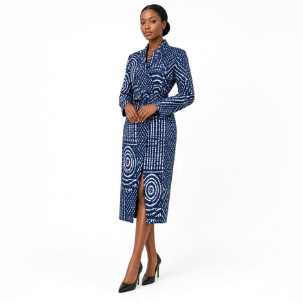 Adire Crepe Belted Midi Dress