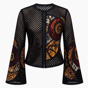Mesh & Ankara Appliqué Jacket — Black