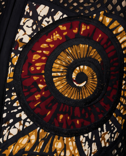 Mesh & Ankara Appliqué Jacket — Black