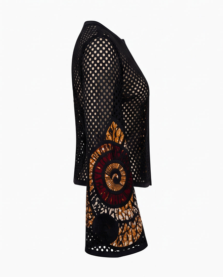 Mesh & Ankara Appliqué Jacket — Black
