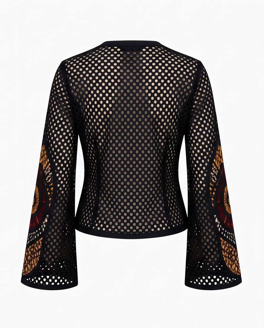 Mesh & Ankara Appliqué Jacket — Black