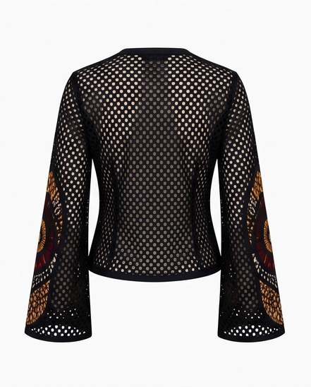 Mesh & Ankara Appliqué Jacket — Black
