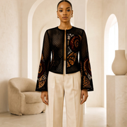 Mesh & Ankara Appliqué Jacket — Black