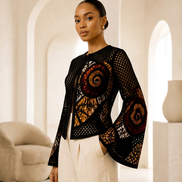 Mesh & Ankara Appliqué Jacket — Black
