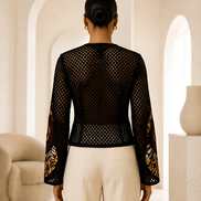 Mesh & Ankara Appliqué Jacket — Black