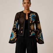 Mesh & Ankara Appliqué Jacket — Black