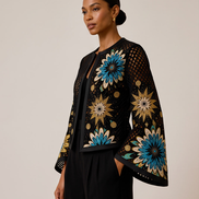 Mesh & Ankara Appliqué Jacket — Black