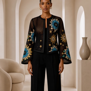 Mesh & Ankara Appliqué Jacket — Black