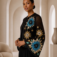 Mesh & Ankara Appliqué Jacket — Black
