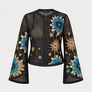Mesh & Ankara Appliqué Jacket — Black