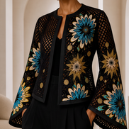 Mesh & Ankara Appliqué Jacket — Black