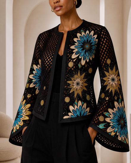 Mesh & Ankara Appliqué Jacket — Black