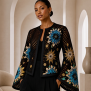 Mesh & Ankara Appliqué Jacket — Black
