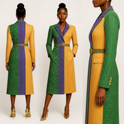 Stripe Colour-Block Belted Coat