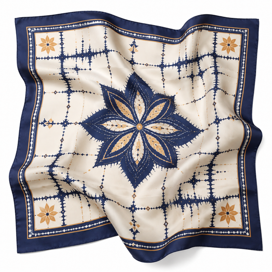 Adire Star Silk-Like Scarf – Navy & Gold