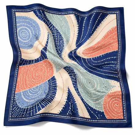 Adire Wave Silk-Like Scarf – Navy, Blush & Sage