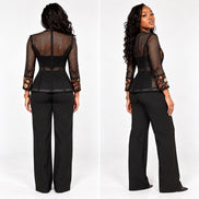 Black Floral Embroidered Mesh Jacket