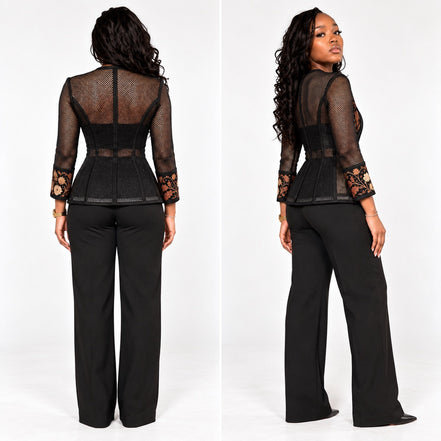 Black Floral Embroidered Mesh Jacket