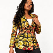 Patterned Double-Breasted Blazer Jacket