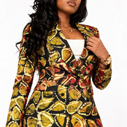 Patterned Double-Breasted Blazer Jacket