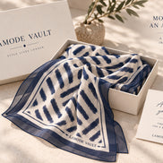 One-sided print and sheer silk chiffon detail on Lamode Vault Midnight Navy scarf