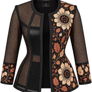 Black Floral Embroidered Mesh Jacket