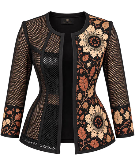 Black Floral Embroidered Mesh Jacket