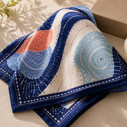 Adire Wave Silk-Like Scarf – Navy, Blush & Sage