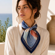 Adire Wave Silk-Like Scarf – Navy, Blush & Sage