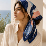 Adire Wave Silk-Like Scarf – Navy, Blush & Sage