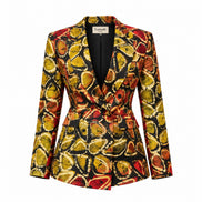Patterned Double-Breasted Blazer Jacket