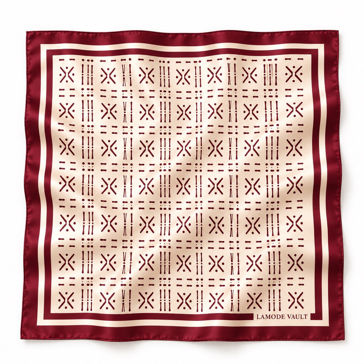 Adire Motif Silk Satin Square Scarf – 70 × 70 cm - Olive
