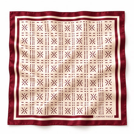 Adire Motif Silk Satin Square Scarf – 70 × 70 cm - Olive