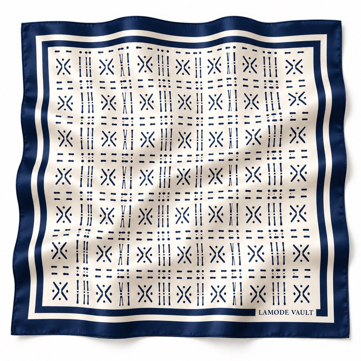 Lamode Vault Midnight Navy Adire-inspired 100% silk square scarf, 70 x 70 cm