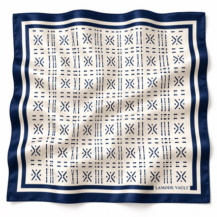 Lamode Vault Midnight Navy Adire-inspired 100% silk square scarf, 70 x 70 cm