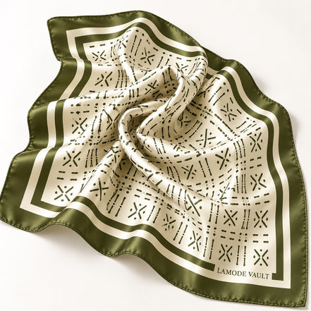 Adire Motif Silk Satin Square Scarf – 70 × 70 cm - Burgundy