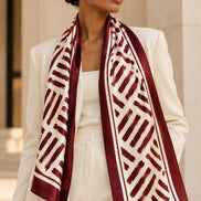 Brushstroke 100% Silk Satin Long Scarf – Burgundy