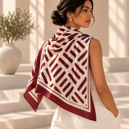 Brushstroke 100% Silk Satin Long Scarf – Burgundy
