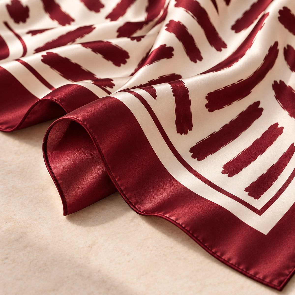 Brushstroke 100% Silk Satin Long Scarf – Burgundy