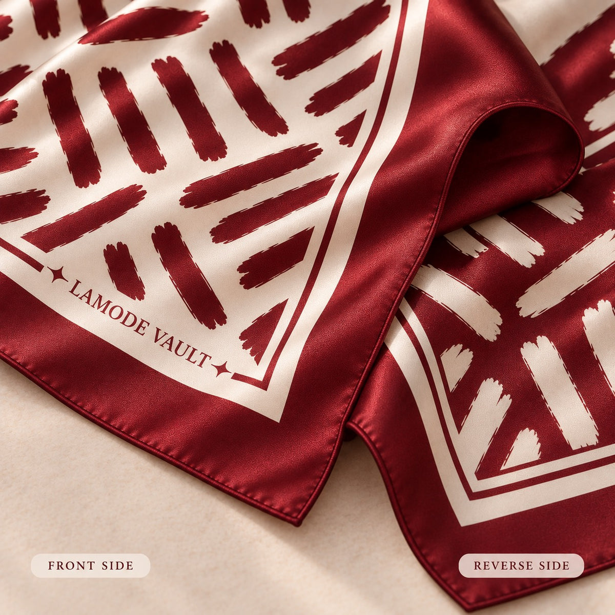 Brushstroke 100% Silk Satin Long Scarf – Burgundy