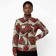 Ankara Zip Jacket | Red Mosaic Wax Print