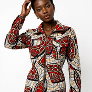 Ankara Zip Jacket | Red Mosaic Wax Print