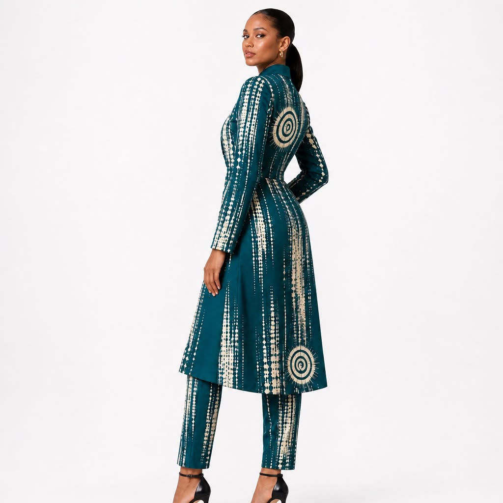 Teal Adire Crepe Tunic Co-ord Set