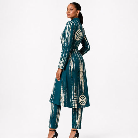 Teal Adire Crepe Tunic Co-ord Set