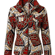 Ankara Zip Jacket | Red Mosaic Wax Print