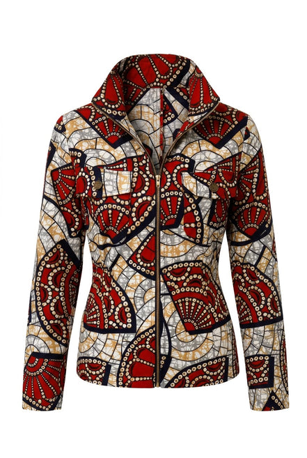 Ankara Zip Jacket | Red Mosaic Wax Print
