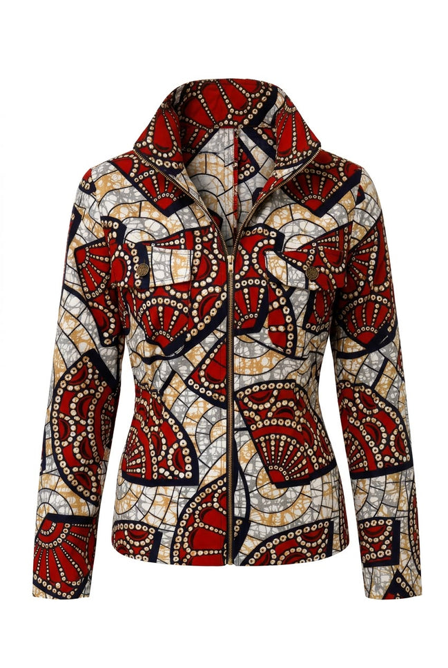 Ankara Zip Jacket | Red Mosaic Wax Print