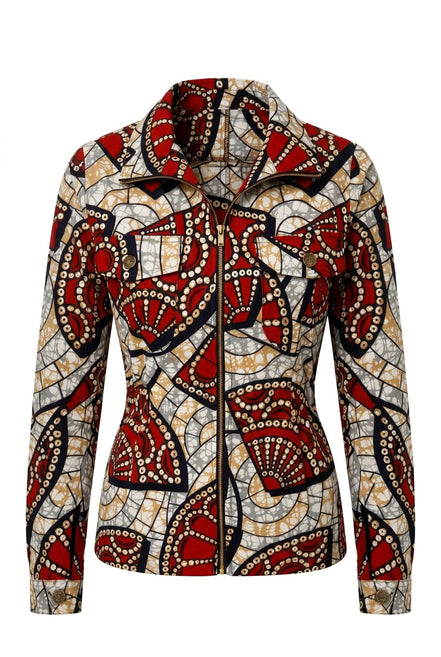 Ankara Zip Jacket | Red Mosaic Wax Print